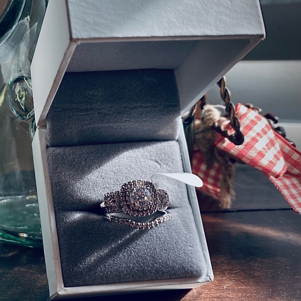 3 Stone Halo Diamonique Bridal Set